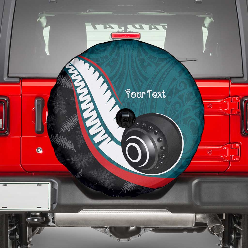 Personalised Aotearoa Lawn Bowls Spare Tire Cover Maori and Silver Fern Sporty Style Teal Color - Polynesian Pride