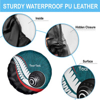 Personalised Aotearoa Lawn Bowls Spare Tire Cover Maori and Silver Fern Sporty Style Teal Color - Polynesian Pride