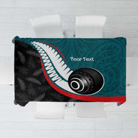 Personalised Aotearoa Lawn Bowls Tablecloth Maori and Silver Fern Sporty Style Teal Color - Polynesian Pride