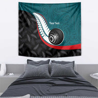 Personalised Aotearoa Lawn Bowls Tapestry Maori and Silver Fern Sporty Style Teal Color - Polynesian Pride