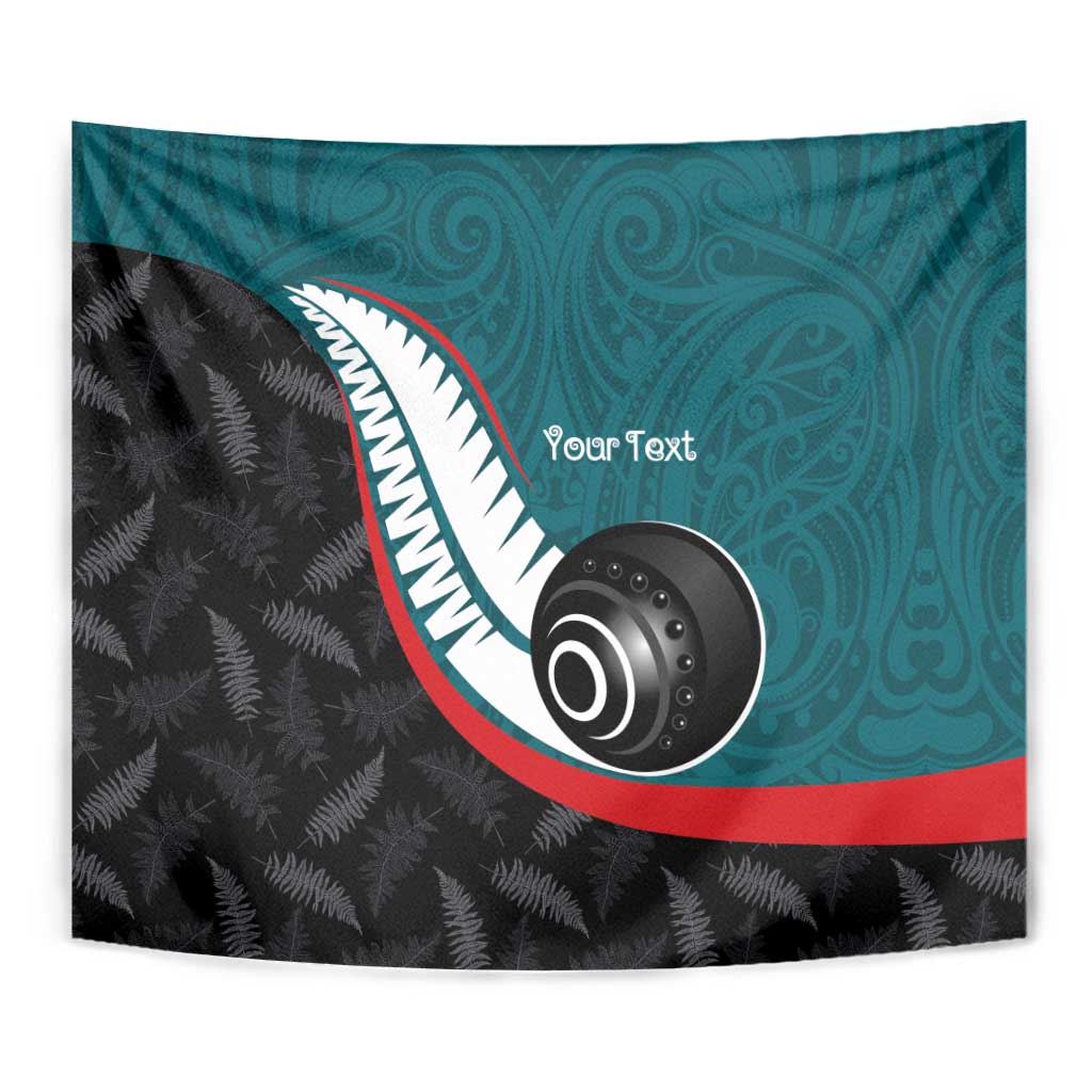 Personalised Aotearoa Lawn Bowls Tapestry Maori and Silver Fern Sporty Style Teal Color - Polynesian Pride