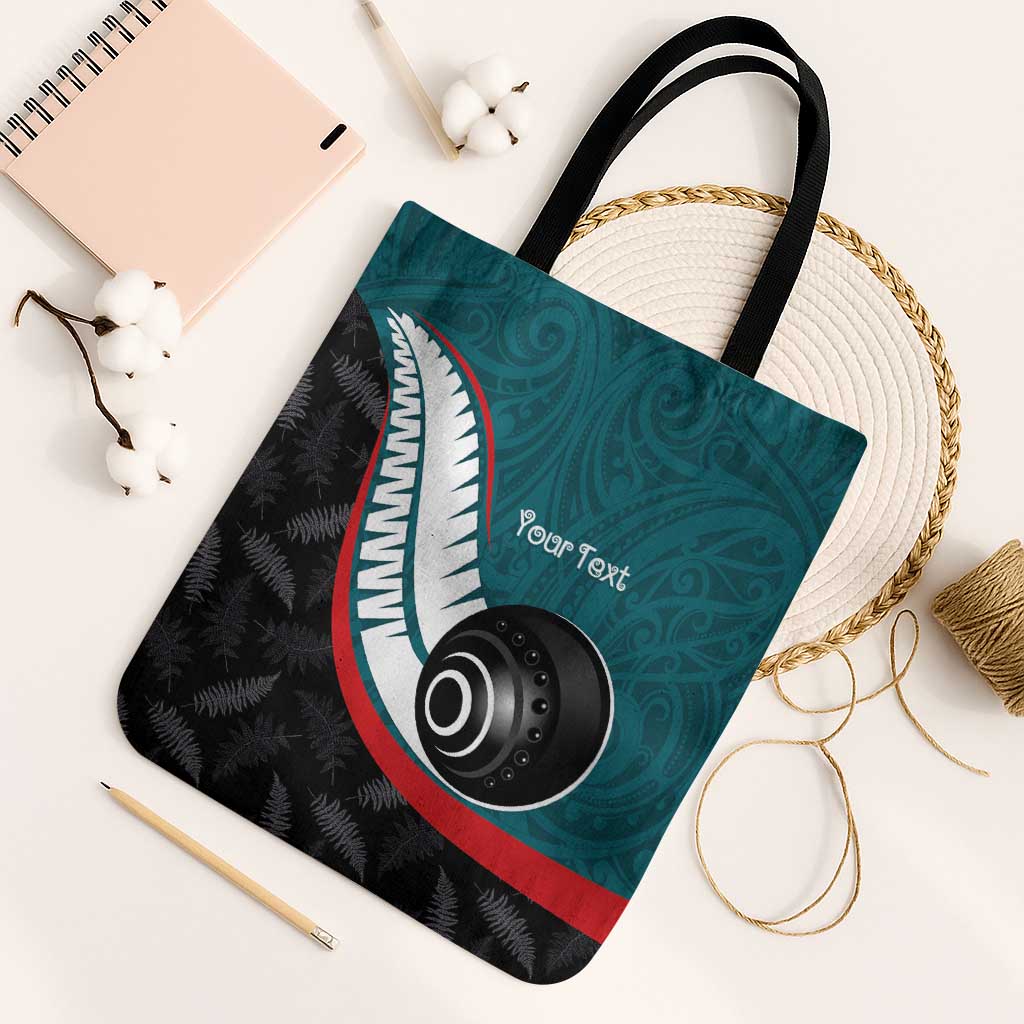 Personalised Aotearoa Lawn Bowls Tote Bag Maori and Silver Fern Sporty Style Teal Color - Polynesian Pride