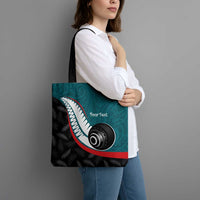 Personalised Aotearoa Lawn Bowls Tote Bag Maori and Silver Fern Sporty Style Teal Color - Polynesian Pride