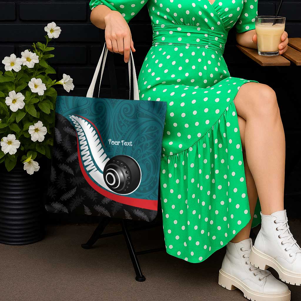 Personalised Aotearoa Lawn Bowls Tote Bag Maori and Silver Fern Sporty Style Teal Color - Polynesian Pride