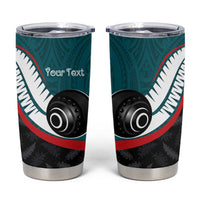 Personalised Aotearoa Lawn Bowls Tumbler Cup Maori and Silver Fern Sporty Style Teal Color - Polynesian Pride