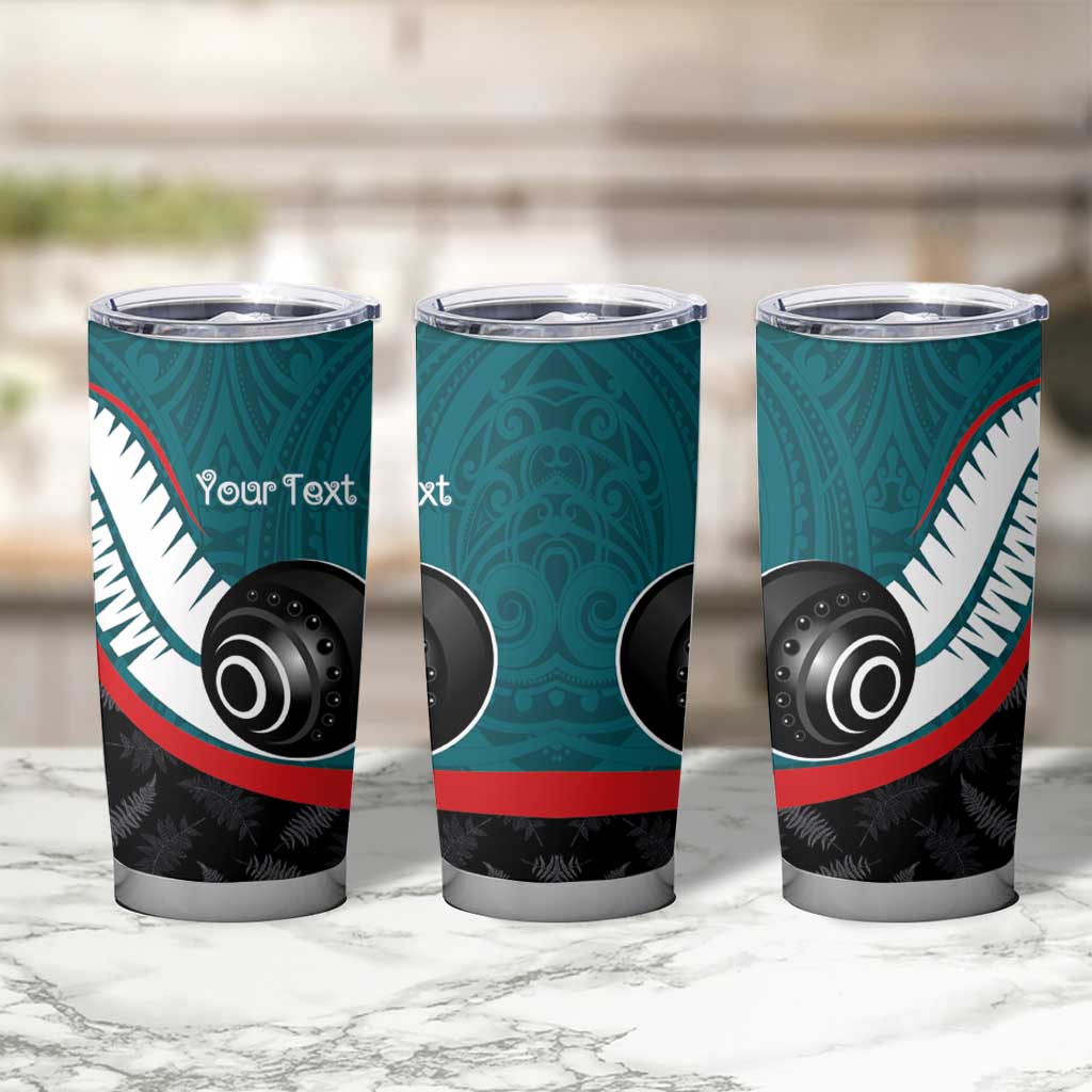 Personalised Aotearoa Lawn Bowls Tumbler Cup Maori and Silver Fern Sporty Style Teal Color - Polynesian Pride
