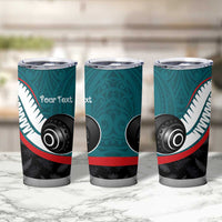 Personalised Aotearoa Lawn Bowls Tumbler Cup Maori and Silver Fern Sporty Style Teal Color - Polynesian Pride