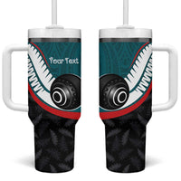 Personalised Aotearoa Lawn Bowls Tumbler With Handle Maori and Silver Fern Sporty Style Teal Color - Polynesian Pride