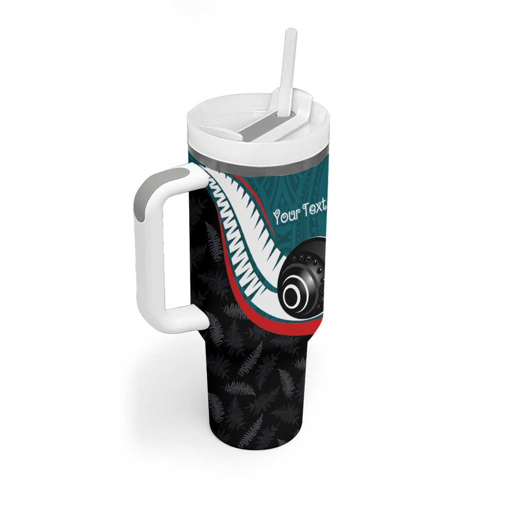Personalised Aotearoa Lawn Bowls Tumbler With Handle Maori and Silver Fern Sporty Style Teal Color - Polynesian Pride