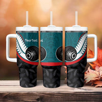 Personalised Aotearoa Lawn Bowls Tumbler With Handle Maori and Silver Fern Sporty Style Teal Color - Polynesian Pride
