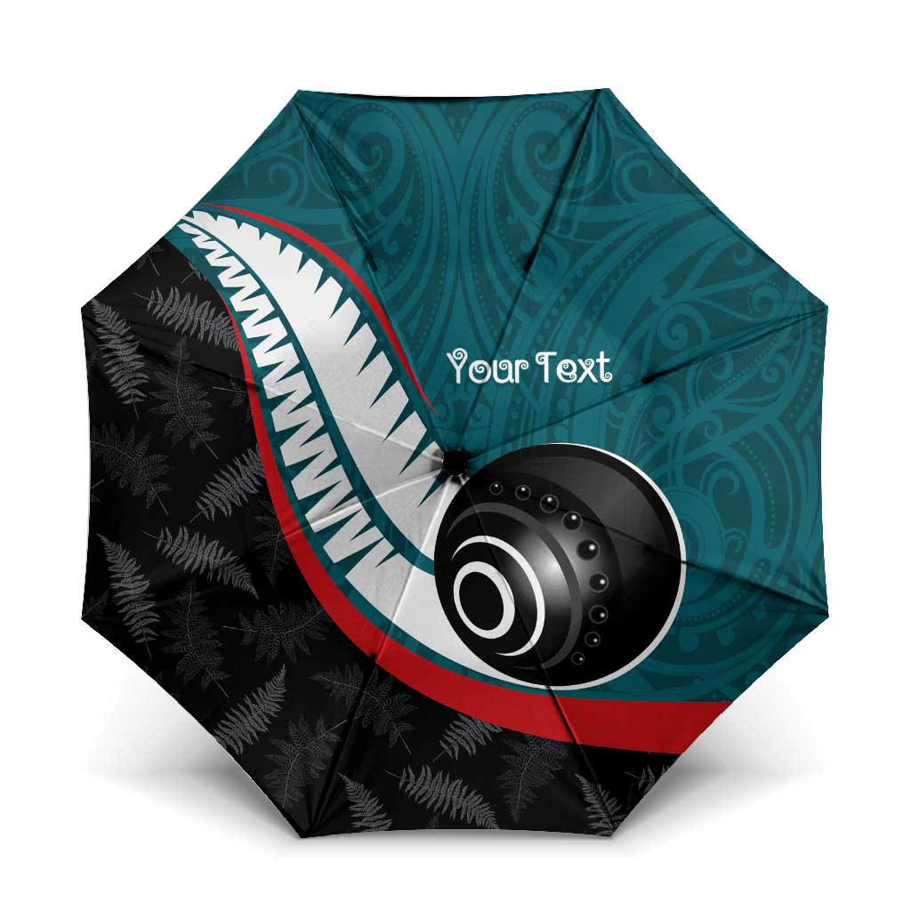 Personalised Aotearoa Lawn Bowls Umbrella Maori and Silver Fern Sporty Style Teal Color - Polynesian Pride
