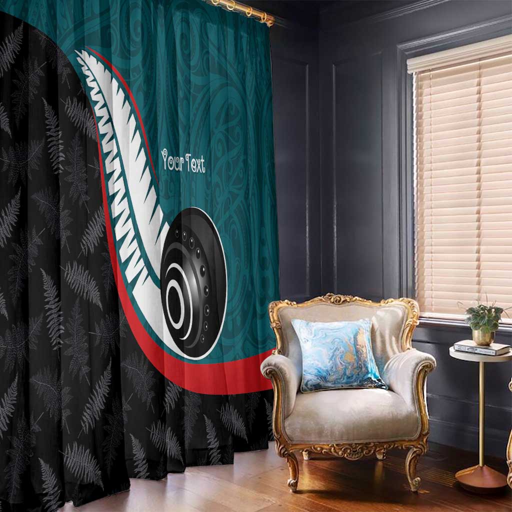 Personalised Aotearoa Lawn Bowls Window Curtain Maori and Silver Fern Sporty Style Teal Color - Polynesian Pride