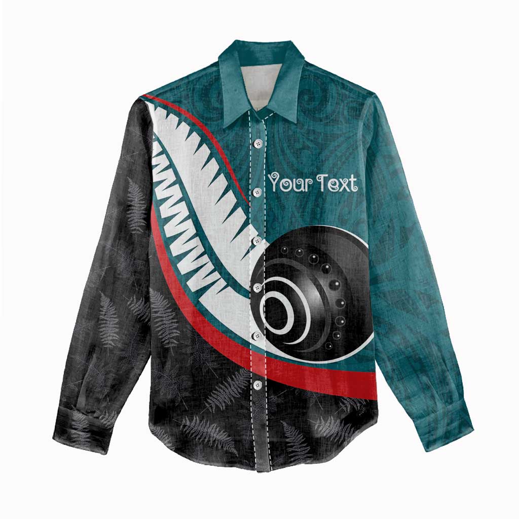 Personalised Aotearoa Lawn Bowls Women Casual Shirt Maori and Silver Fern Sporty Style Teal Color - Polynesian Pride