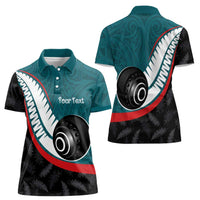 Personalised Aotearoa Lawn Bowls Women Polo Shirt Maori and Silver Fern Sporty Style Teal Color - Polynesian Pride