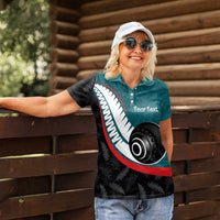 Personalised Aotearoa Lawn Bowls Women Polo Shirt Maori and Silver Fern Sporty Style Teal Color - Polynesian Pride