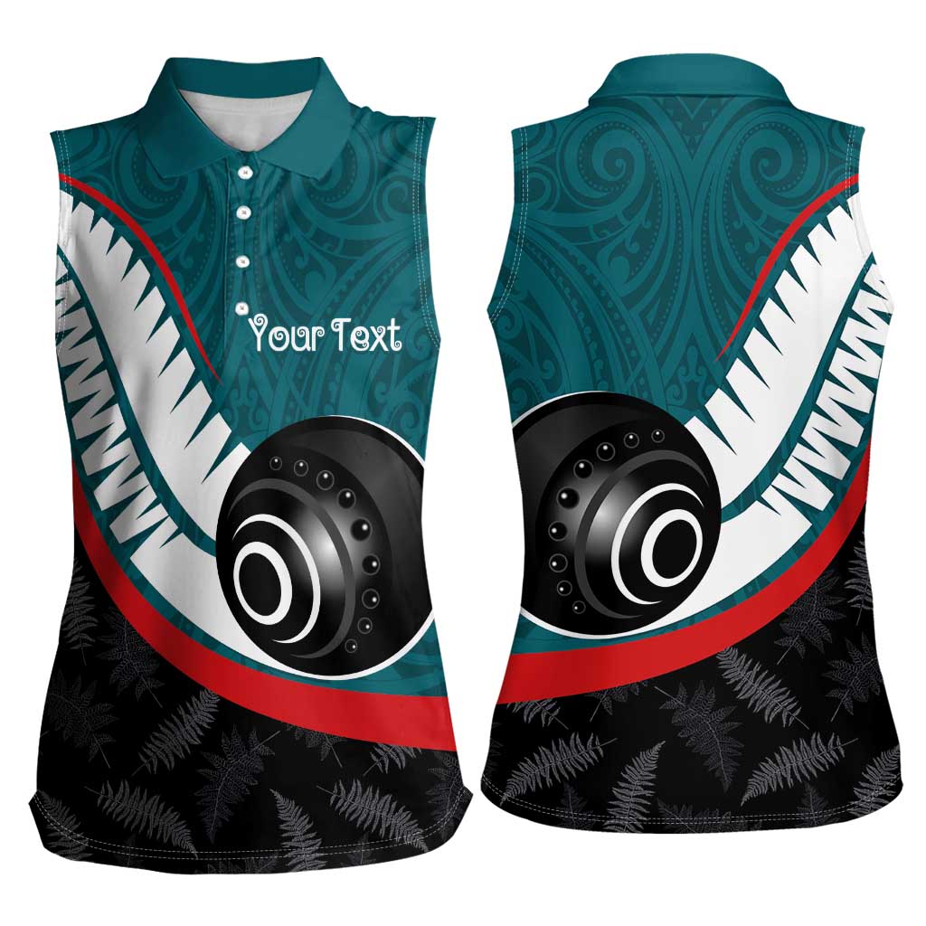 Personalised Aotearoa Lawn Bowls Women Sleeveless Polo Shirt Maori and Silver Fern Sporty Style Teal Color - Polynesian Pride