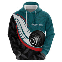 Personalised Aotearoa Lawn Bowls Zip Hoodie Maori and Silver Fern Sporty Style Teal Color - Polynesian Pride