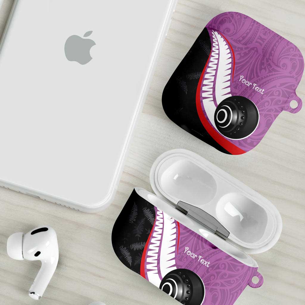 Personalised Aotearoa Lawn Bowls AirPods Case Maori and Silver Fern Sporty Style Pink Color - Polynesian Pride
