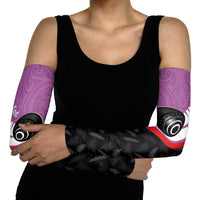 Personalised Aotearoa Lawn Bowls Arm Sleeves Maori and Silver Fern Sporty Style Pink Color - Polynesian Pride