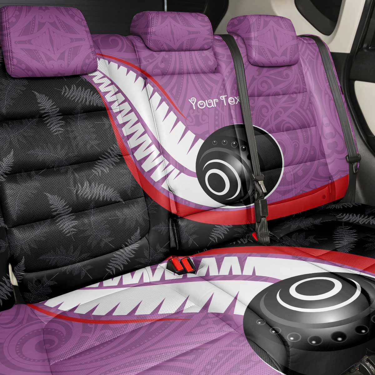 Personalised Aotearoa Lawn Bowls Back Car Seat Cover Maori and Silver Fern Sporty Style Pink Color - Polynesian Pride