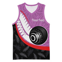 Personalised Aotearoa Lawn Bowls Basketball Jersey Maori and Silver Fern Sporty Style Pink Color - Polynesian Pride