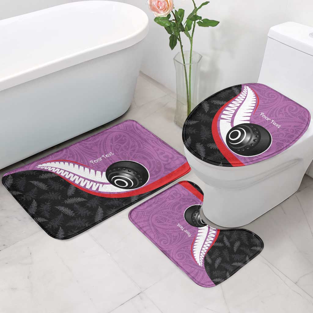 Personalised Aotearoa Lawn Bowls Bathroom Set Maori and Silver Fern Sporty Style Pink Color - Polynesian Pride