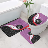 Personalised Aotearoa Lawn Bowls Bathroom Set Maori and Silver Fern Sporty Style Pink Color - Polynesian Pride