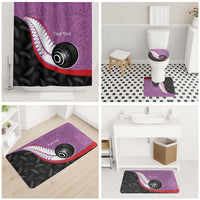 Personalised Aotearoa Lawn Bowls Bathroom Set Maori and Silver Fern Sporty Style Pink Color - Polynesian Pride