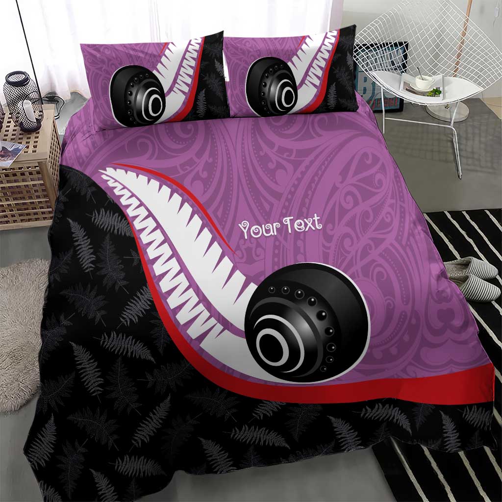 Personalised Aotearoa Lawn Bowls Bedding Set Maori and Silver Fern Sporty Style Pink Color - Polynesian Pride