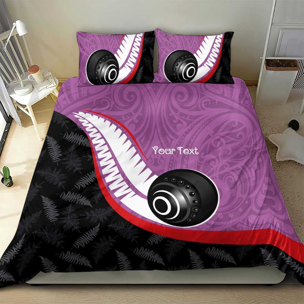 Personalised Aotearoa Lawn Bowls Bedding Set Maori and Silver Fern Sporty Style Pink Color - Polynesian Pride