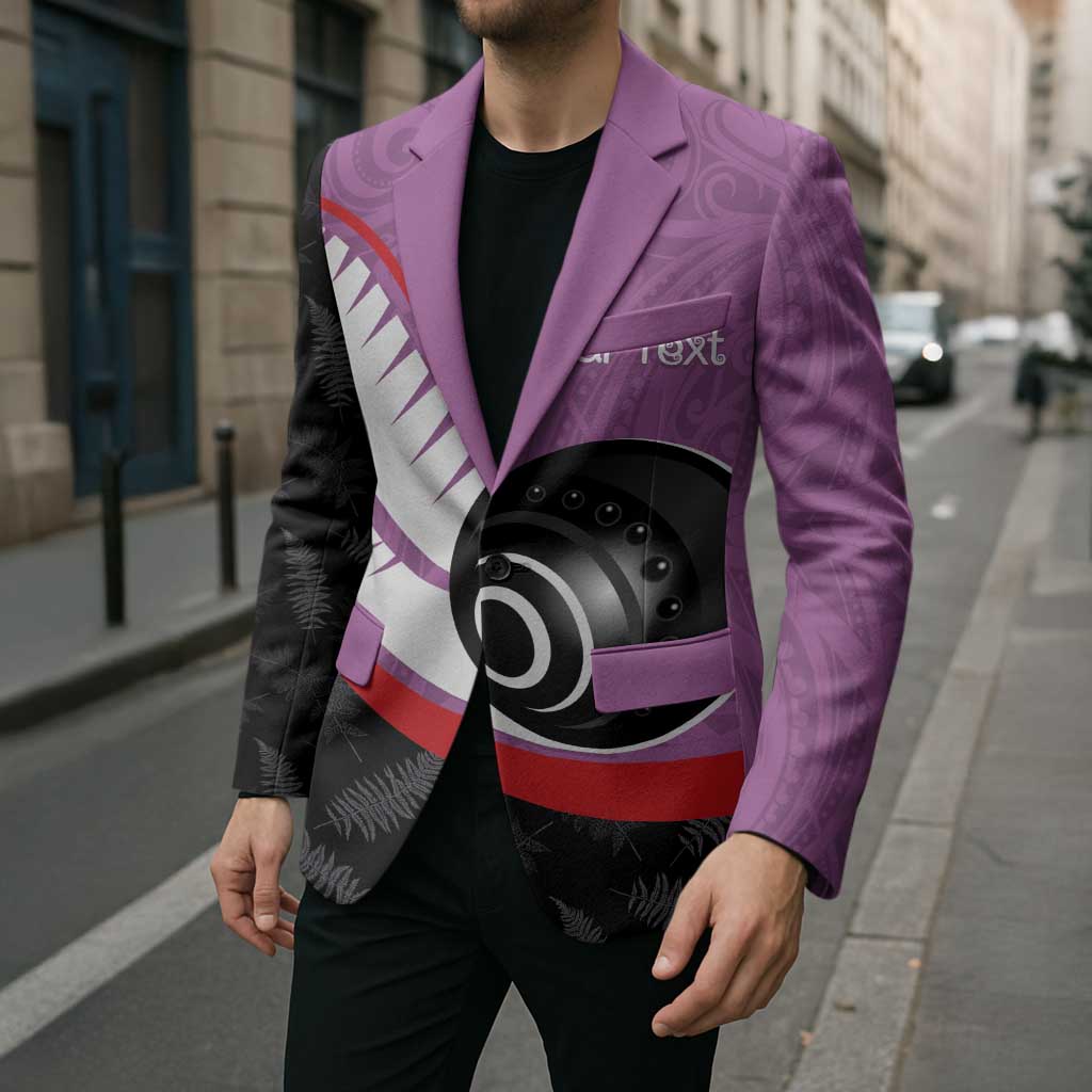Personalised Aotearoa Lawn Bowls Blazer Maori and Silver Fern Sporty Style Pink Color - Polynesian Pride