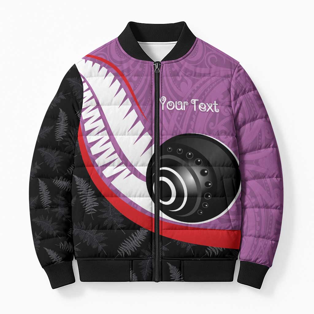 Personalised Aotearoa Lawn Bowls Bomber Puffer Jacket Maori and Silver Fern Sporty Style Pink Color - Polynesian Pride