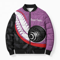 Personalised Aotearoa Lawn Bowls Bomber Puffer Jacket Maori and Silver Fern Sporty Style Pink Color - Polynesian Pride
