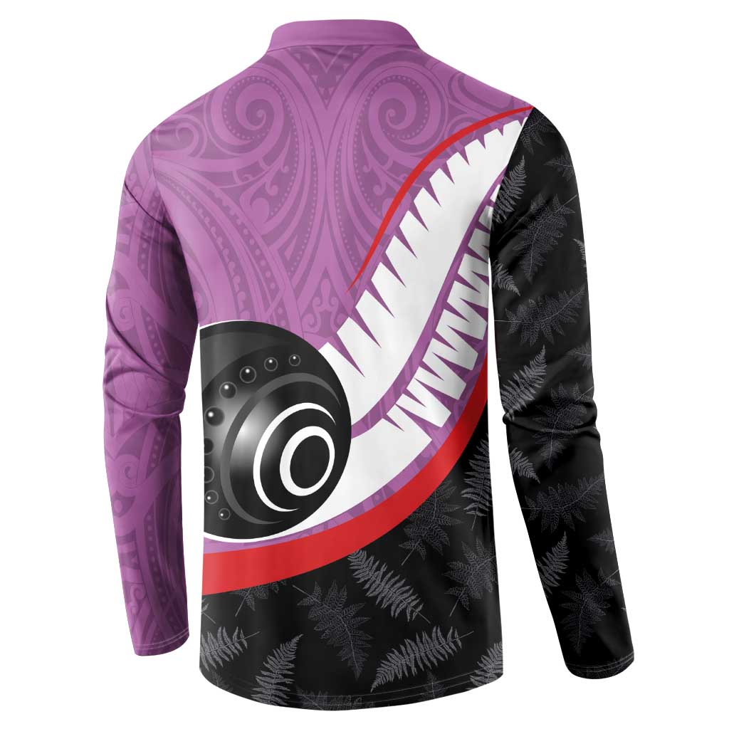 Personalised Aotearoa Lawn Bowls Button Sweatshirt Maori and Silver Fern Sporty Style Pink Color - Polynesian Pride