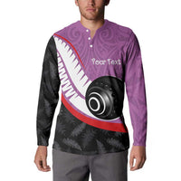 Personalised Aotearoa Lawn Bowls Button Sweatshirt Maori and Silver Fern Sporty Style Pink Color - Polynesian Pride
