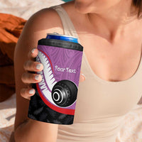 Personalised Aotearoa Lawn Bowls 4 in 1 Can Cooler Tumbler Maori and Silver Fern Sporty Style Pink Color - Polynesian Pride
