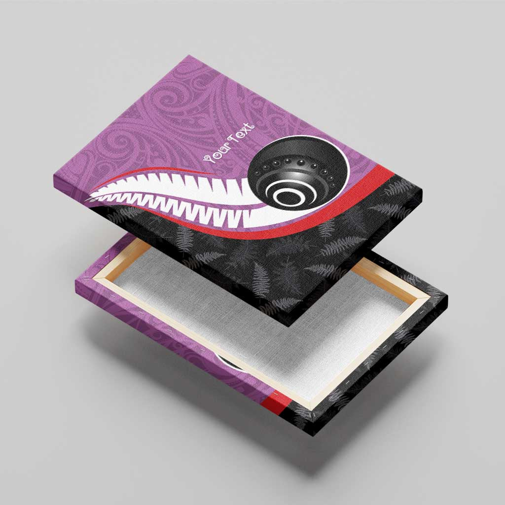 Personalised Aotearoa Lawn Bowls Canvas Wall Art Maori and Silver Fern Sporty Style Pink Color - Polynesian Pride