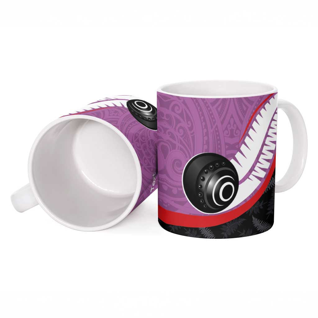 Personalised Aotearoa Lawn Bowls Ceramic Mug Maori and Silver Fern Sporty Style Pink Color - Polynesian Pride