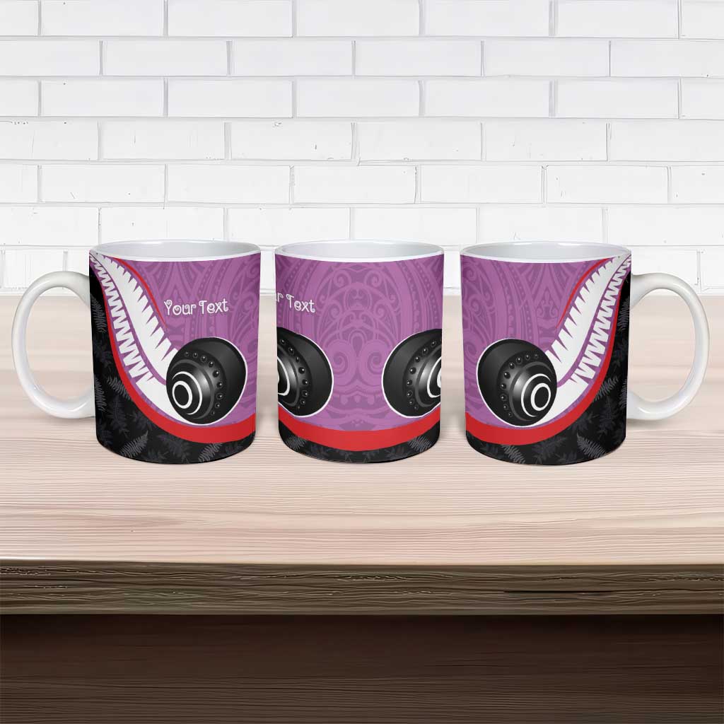Personalised Aotearoa Lawn Bowls Ceramic Mug Maori and Silver Fern Sporty Style Pink Color - Polynesian Pride