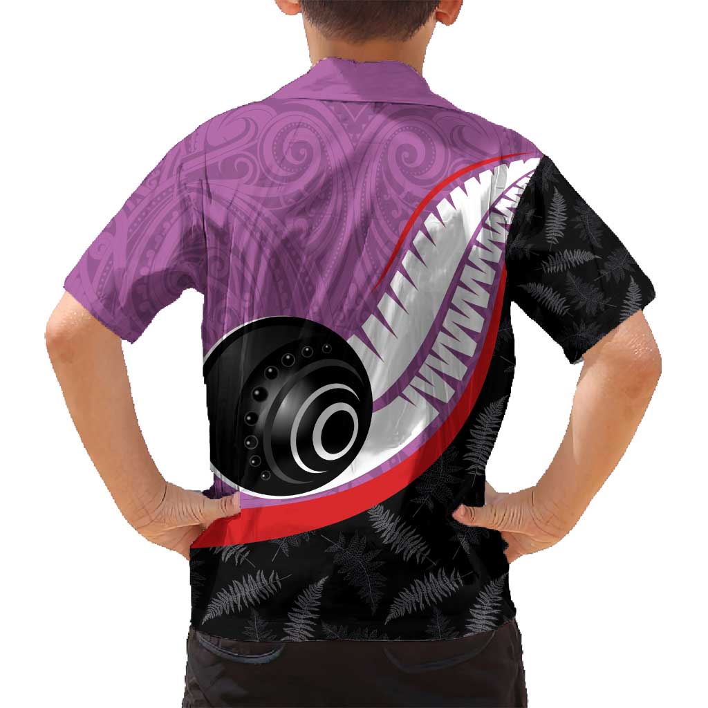 Personalised Aotearoa Lawn Bowls Family Matching Long Sleeve Bodycon Dress and Hawaiian Shirt Maori and Silver Fern Sporty Style Pink Color - Polynesian Pride