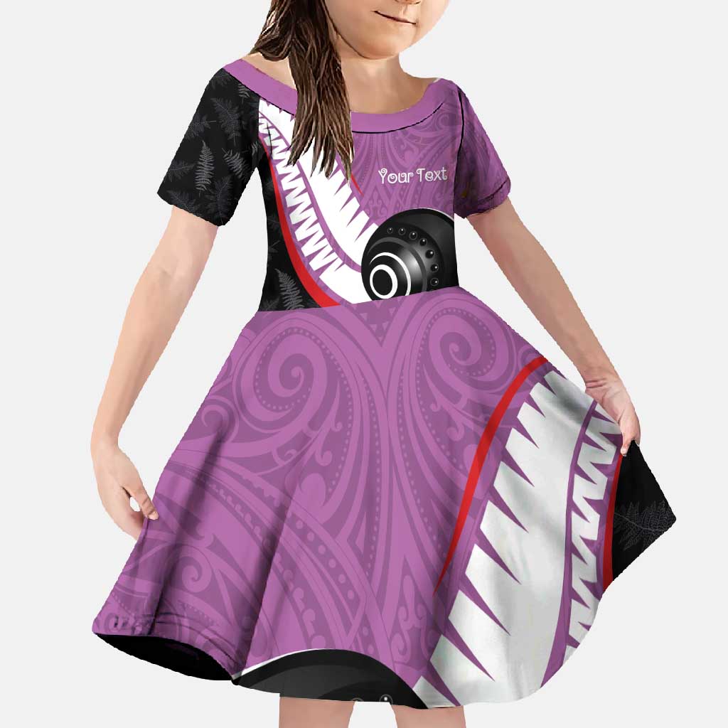 Personalised Aotearoa Lawn Bowls Family Matching Tank Maxi Dress and Hawaiian Shirt Maori and Silver Fern Sporty Style Pink Color - Polynesian Pride