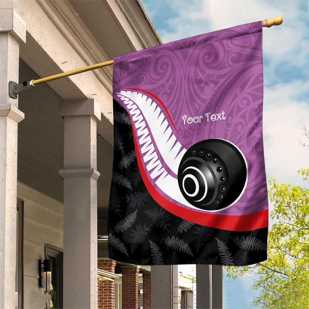 Personalised Aotearoa Lawn Bowls Garden Flag Maori and Silver Fern Sporty Style Pink Color - Polynesian Pride