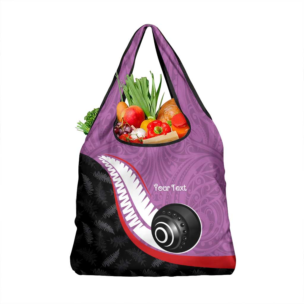 Personalised Aotearoa Lawn Bowls Grocery Bag Maori and Silver Fern Sporty Style Pink Color - Polynesian Pride
