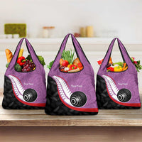Personalised Aotearoa Lawn Bowls Grocery Bag Maori and Silver Fern Sporty Style Pink Color - Polynesian Pride