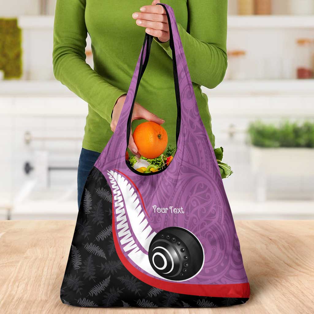 Personalised Aotearoa Lawn Bowls Grocery Bag Maori and Silver Fern Sporty Style Pink Color - Polynesian Pride