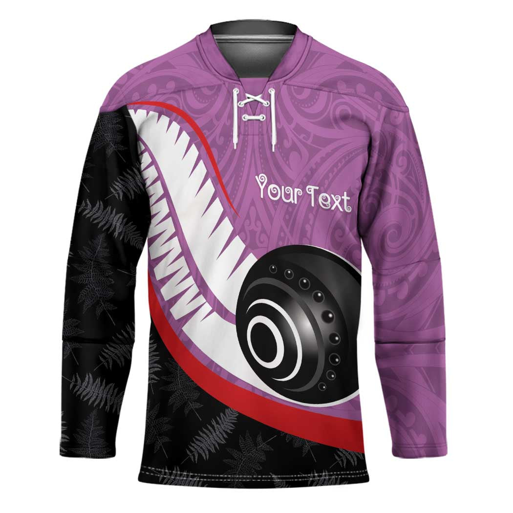 Personalised Aotearoa Lawn Bowls Hockey Jersey Maori and Silver Fern Sporty Style Pink Color - Polynesian Pride