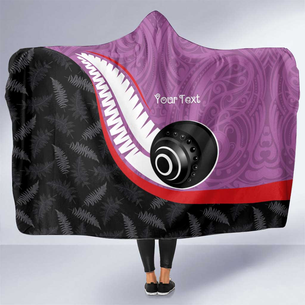Personalised Aotearoa Lawn Bowls Hooded Blanket Maori and Silver Fern Sporty Style Pink Color - Polynesian Pride