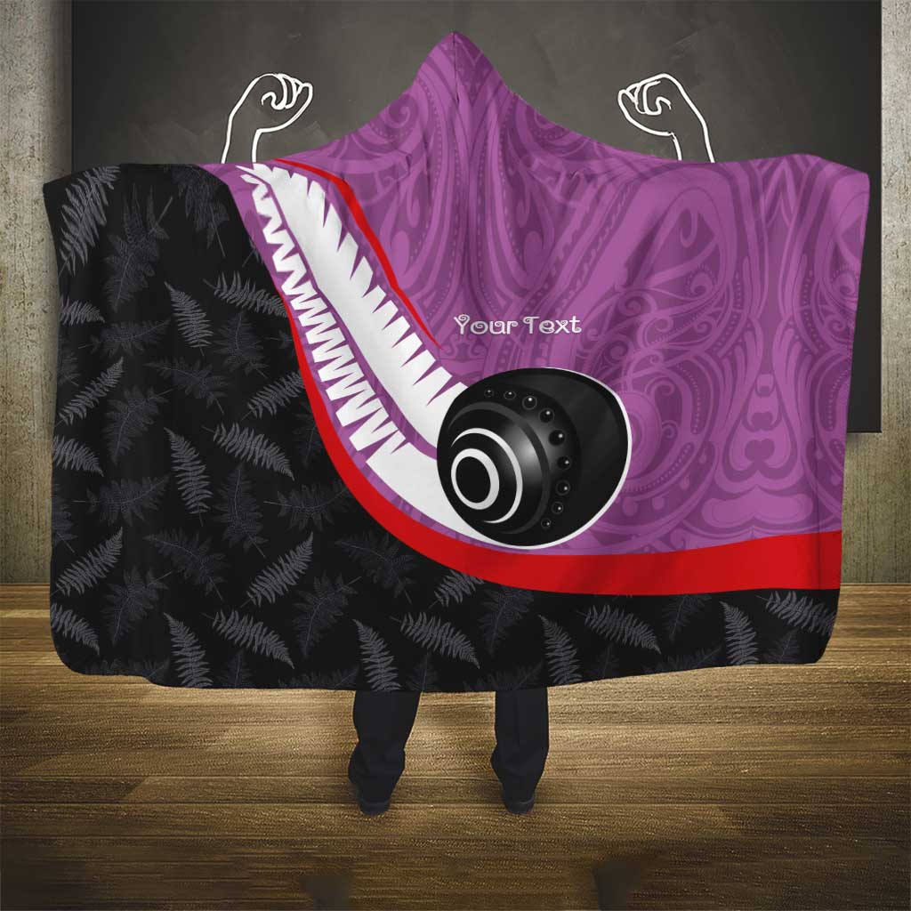 Personalised Aotearoa Lawn Bowls Hooded Blanket Maori and Silver Fern Sporty Style Pink Color - Polynesian Pride