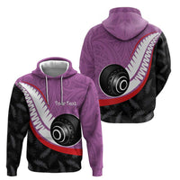 Personalised Aotearoa Lawn Bowls Hoodie Maori and Silver Fern Sporty Style Pink Color - Polynesian Pride