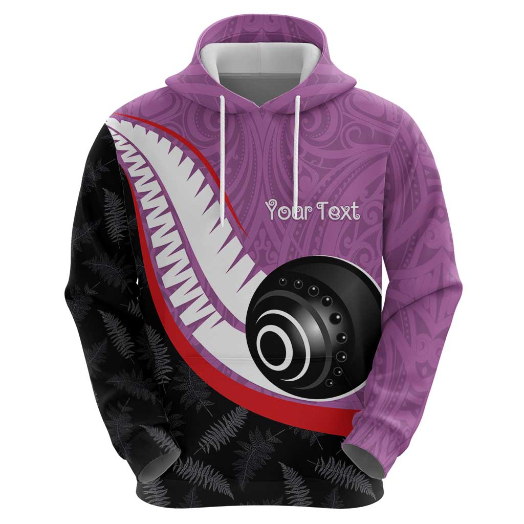 Personalised Aotearoa Lawn Bowls Hoodie Maori and Silver Fern Sporty Style Pink Color - Polynesian Pride
